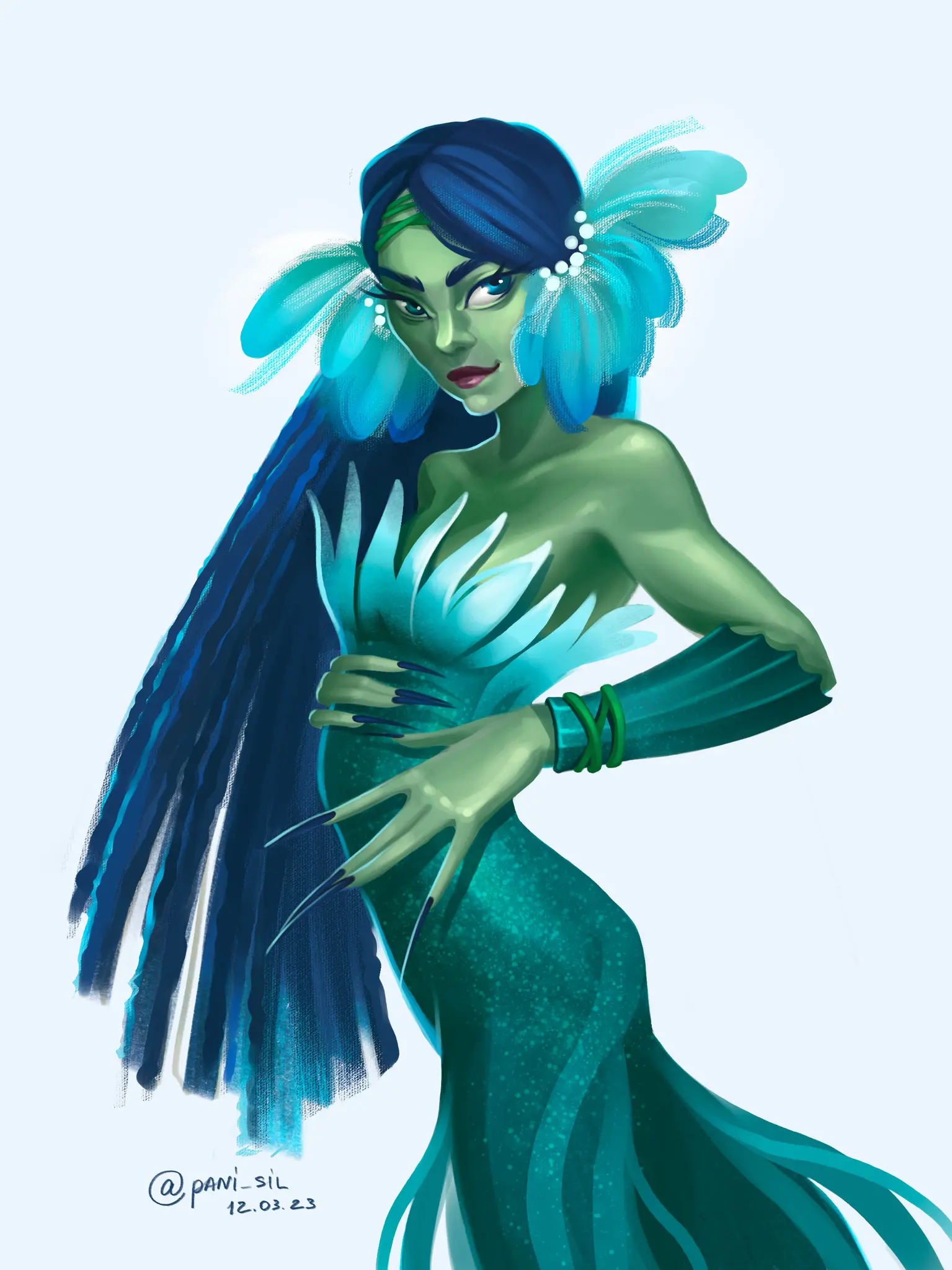 Commissions colored half-body portrait example 3